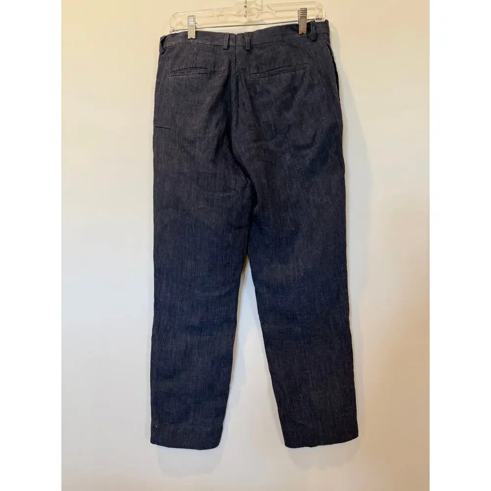 COS 100% linen straight leg cropped ankle pant navy EU 34 US 4 lined